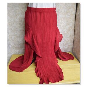 Red Fairy Whimsigoth Knee Slit Skirt Ruffles Midi Length Sz M/L Boho Western